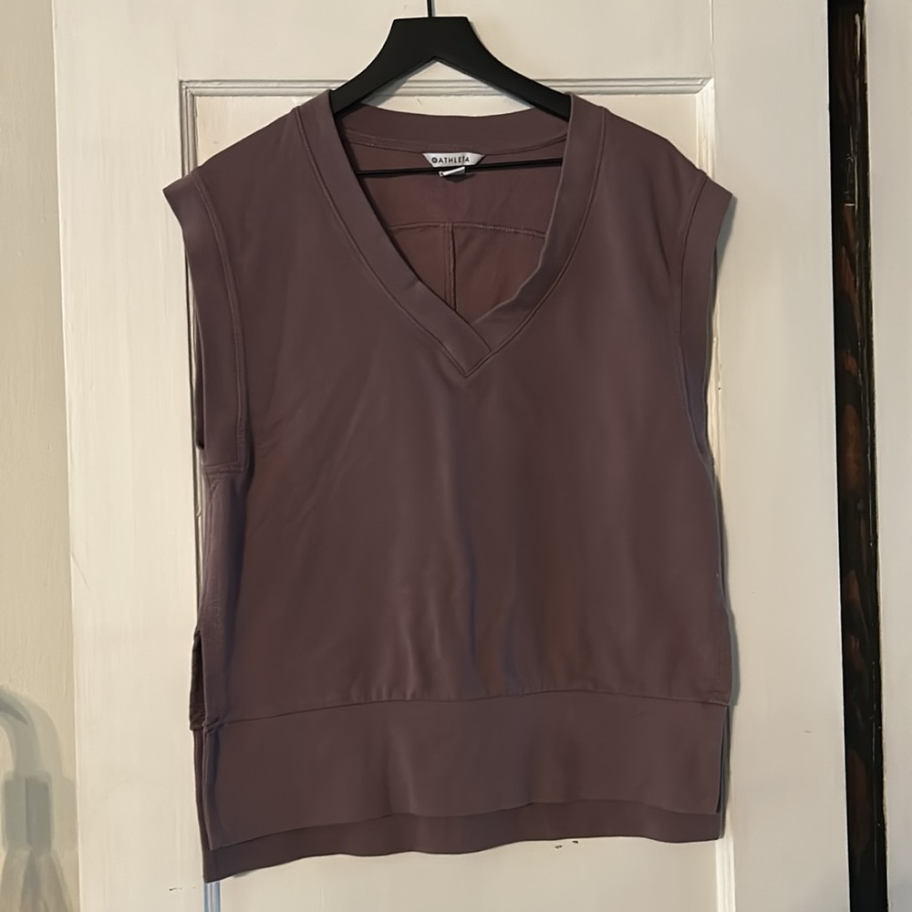 Athleta Retroterry V-Neck Sleeveless Sweatshirt, Damask Mauve, Size S